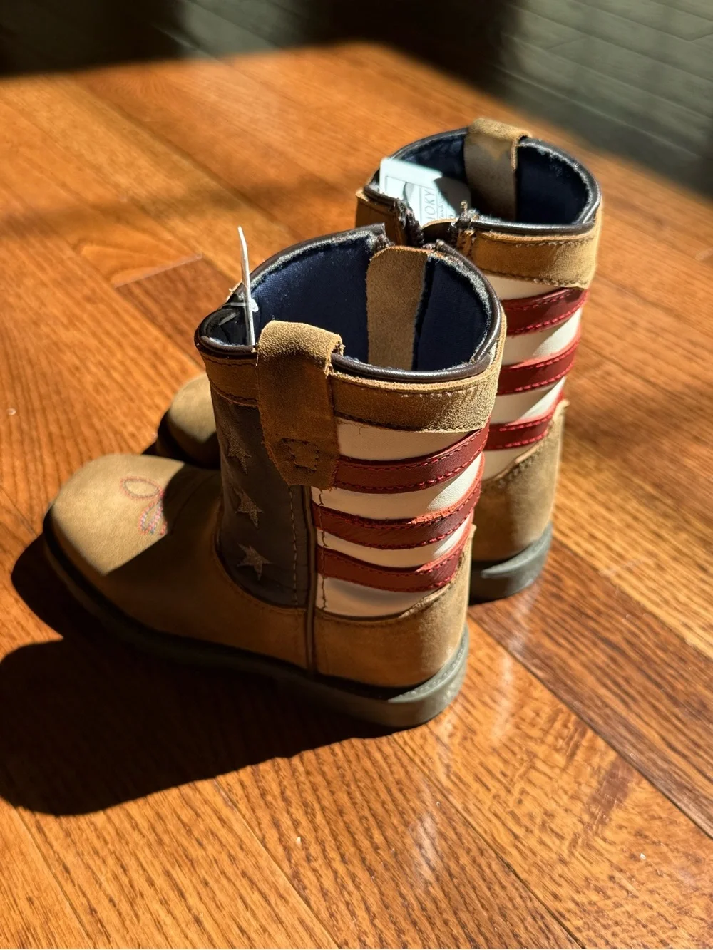 Children's Tan and Black Star Western Boots with Embroidered Toe
